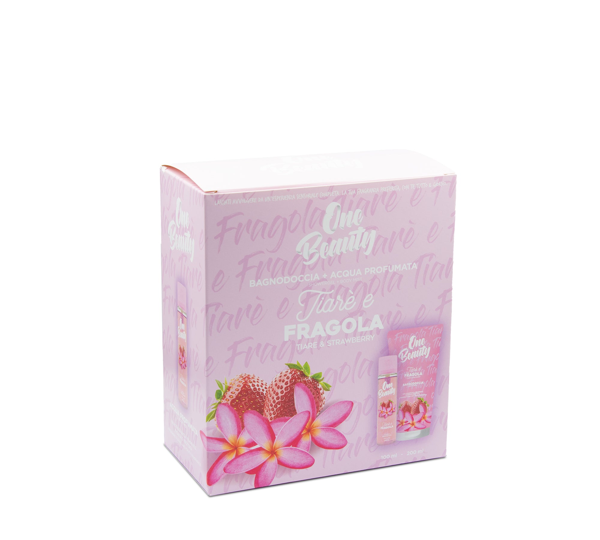 CONFEZIONE REGALO ONE BEAUTY- TIARE' E FRAGOLA- ACQUA PROFUMATA 100 ML+ BAGNODOCCIA 200 ML