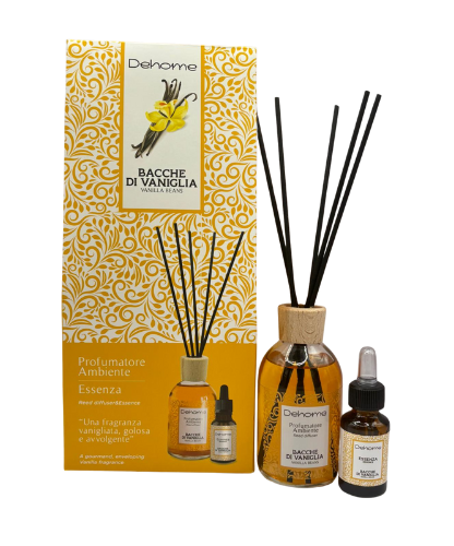 CONFEZIONE REGALO DEHOME- BACCHE DI VANIGLIA PROFUMATORE 100 ML + ESSENZA 15 ML