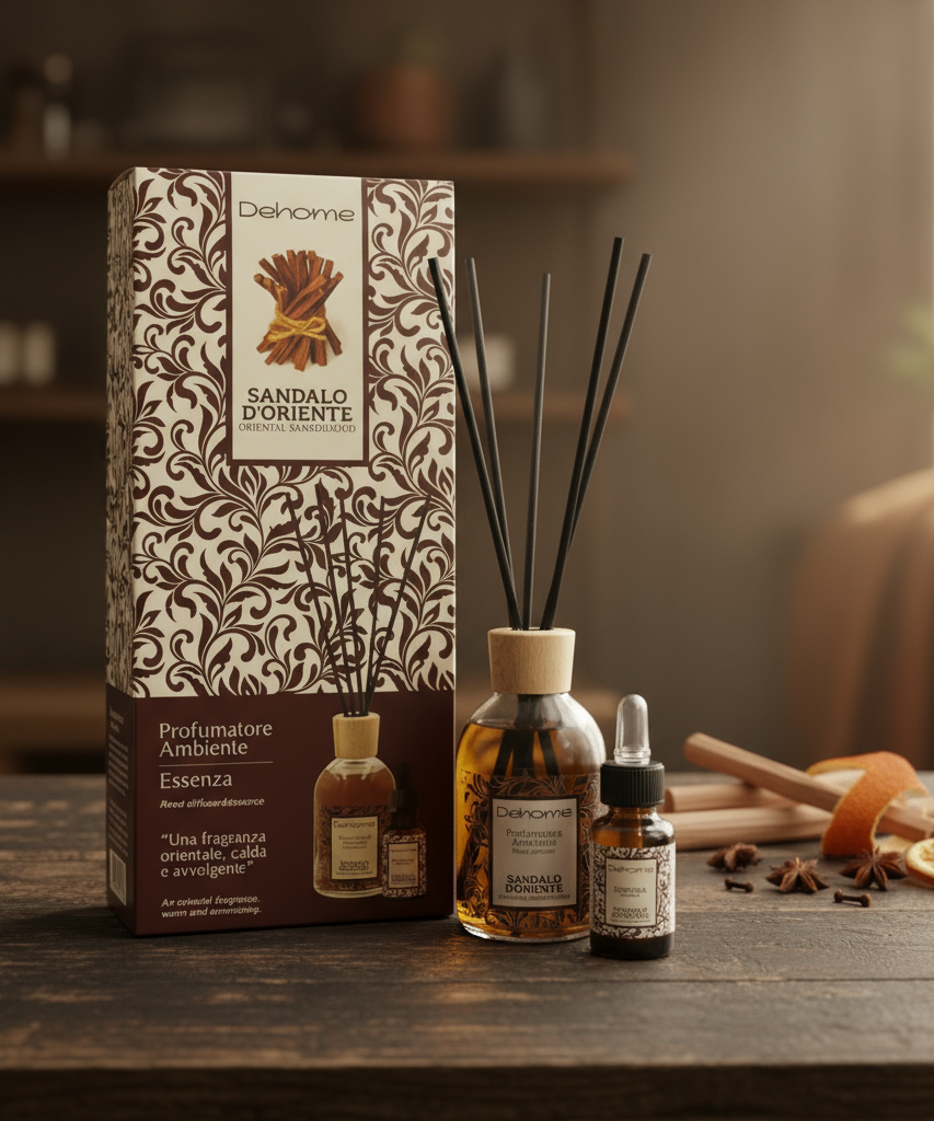CONFEZIONE REGALO DEHOME- SANDALO D'ORIENTE PROFUMATORE 100 ML + ESSENZA 15 ML