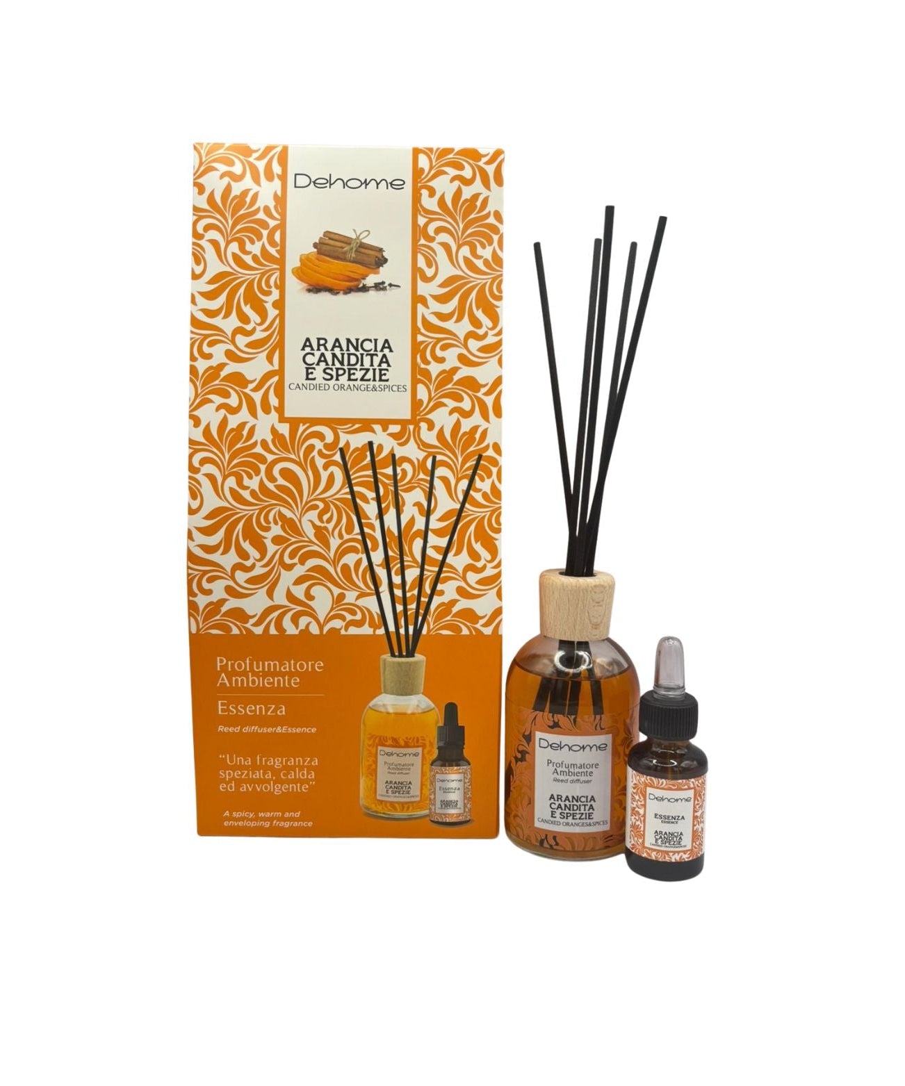CONFEZIONE REGALO DEHOME- ARANCIA CANDITA E SPEZIE PROFUMATORE 100 ML + ESSENZA 15 ML