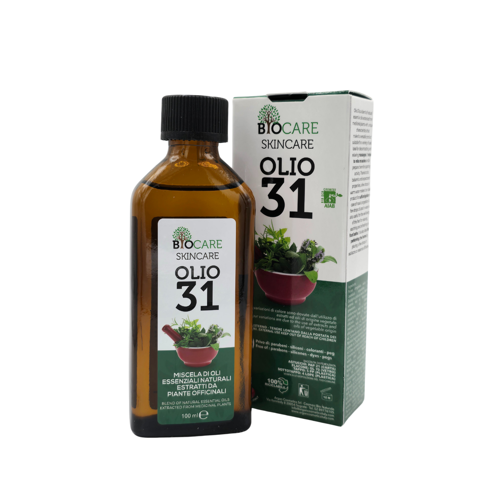 Biocare Skincare Olio 31 – 100ml | Miscela di Oli Essenziali Naturali per Massaggi, Aromaterapia e Benessere