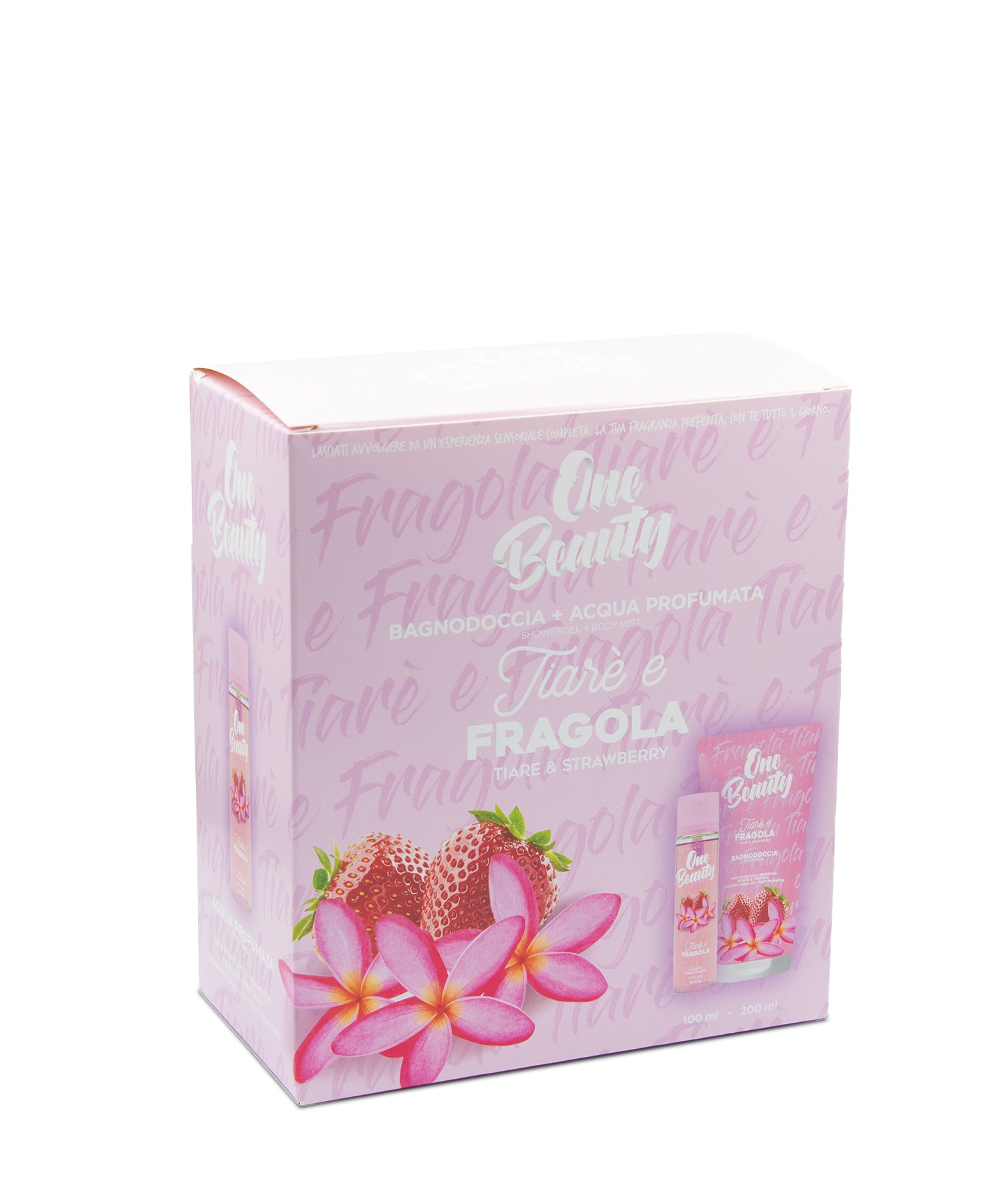 CONFEZIONE REGALO ONE BEAUTY- TIARE' E FRAGOLA- ACQUA PROFUMATA 100 ML+ BAGNODOCCIA 200 ML