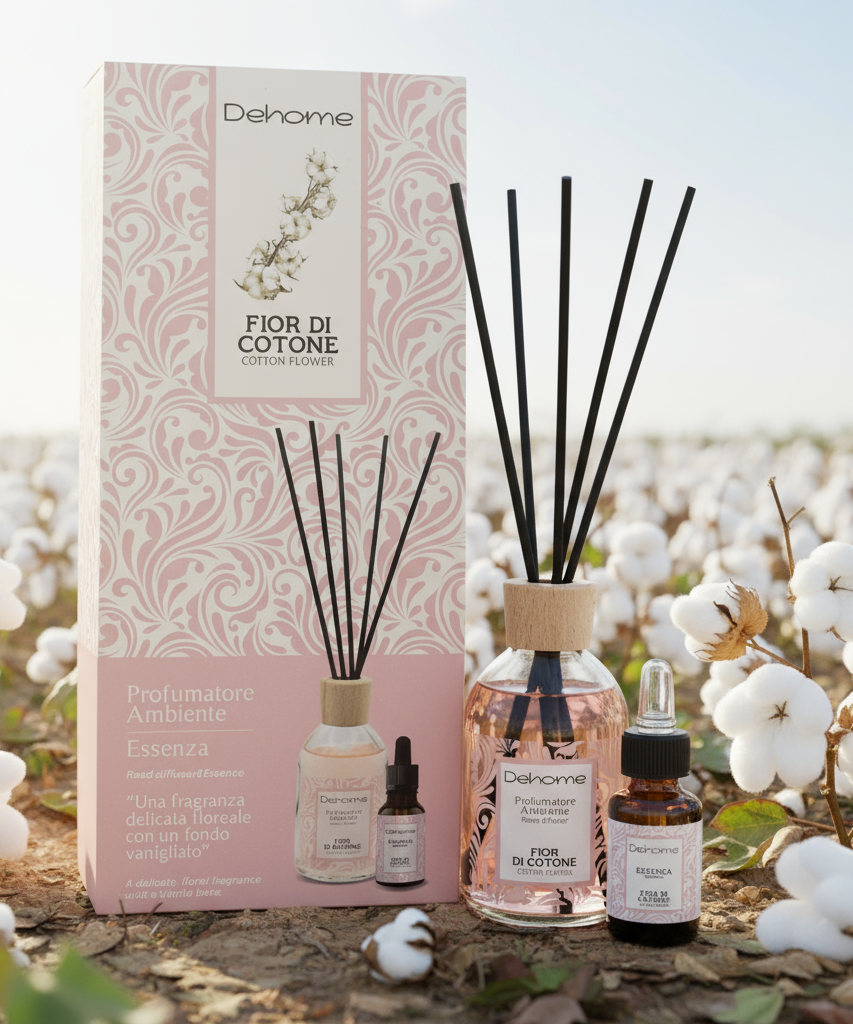 CONFEZIONE REGALO DEHOME- FIOR DI COTONE PROFUMATORE 100 ML + ESSENZA 15 ML