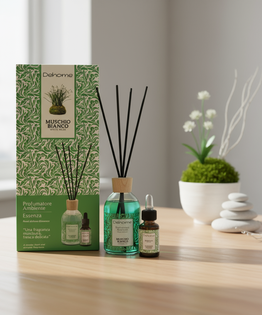 CONFEZIONE REGALO DEHOME - MUSCHIO BIANCO PROFUMATORE 100 ML + ESSENZA 15 ML