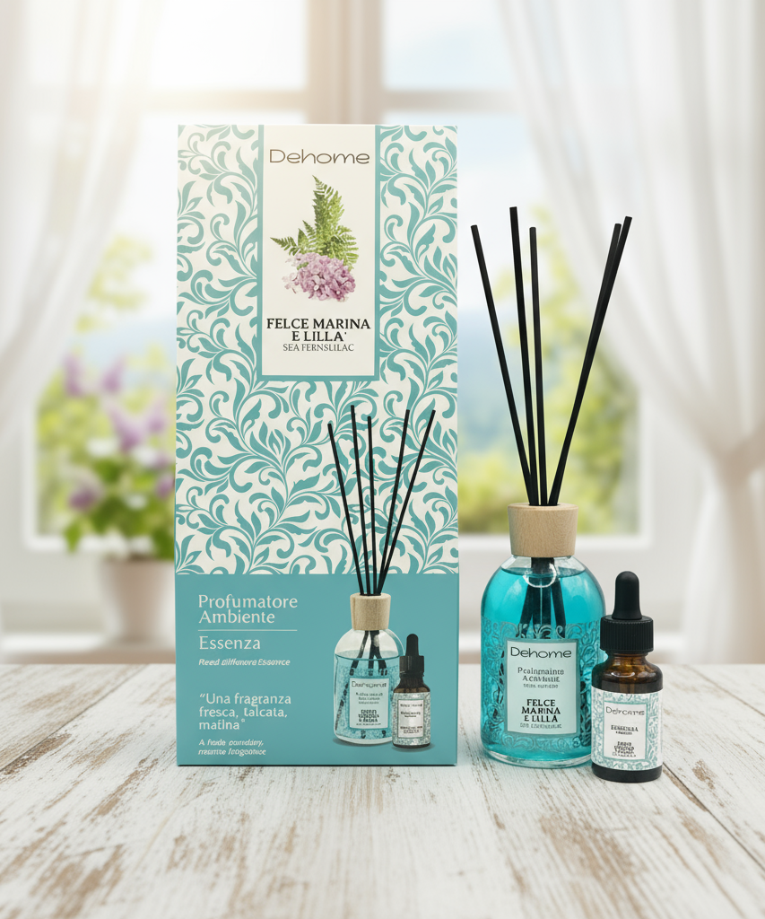 CONFEZIONE REGALO DEHOME- FELCE MARINA E LILLA' PROFUMATORE 100 ML + ESSENZA 15 ML