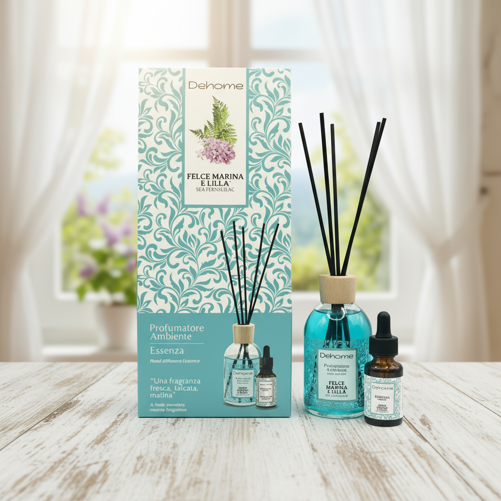 CONFEZIONE REGALO DEHOME- FELCE MARINA E LILLA' PROFUMATORE 100 ML + ESSENZA 15 ML